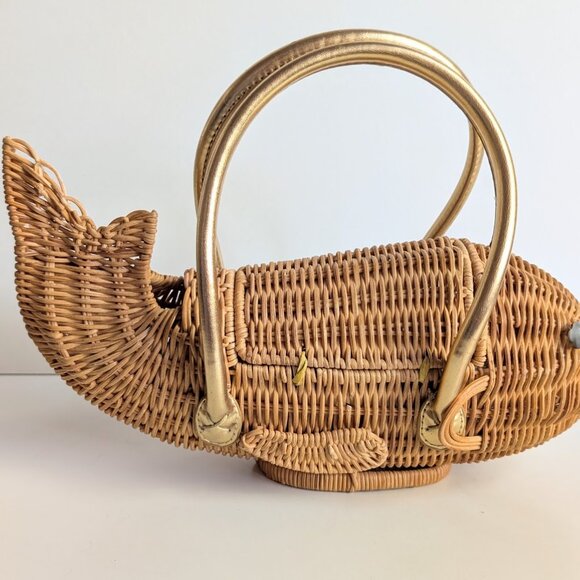 Vintage Cappelli Fish Shaped Wicker Purse - Picture 6 of 13